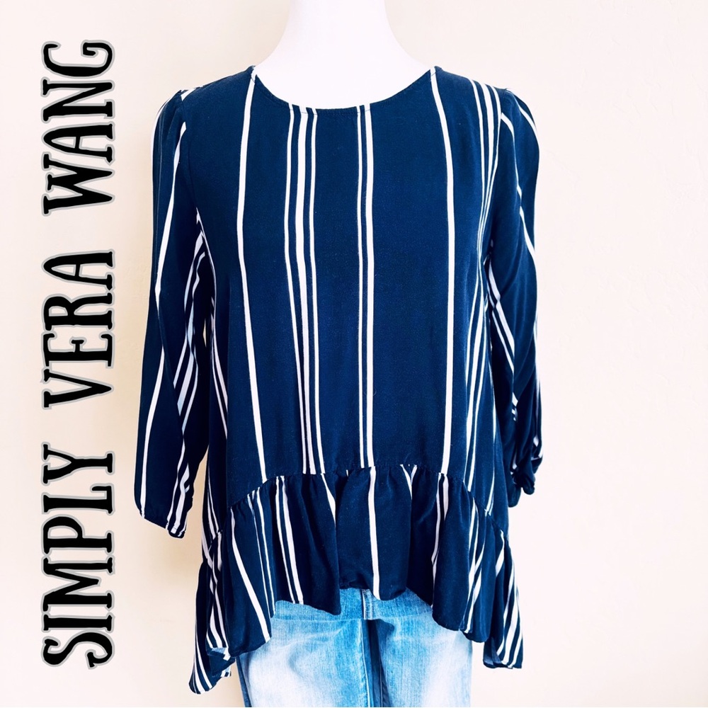 Simply Vera x Vera Wang Blue & White Stripped Peplum Top